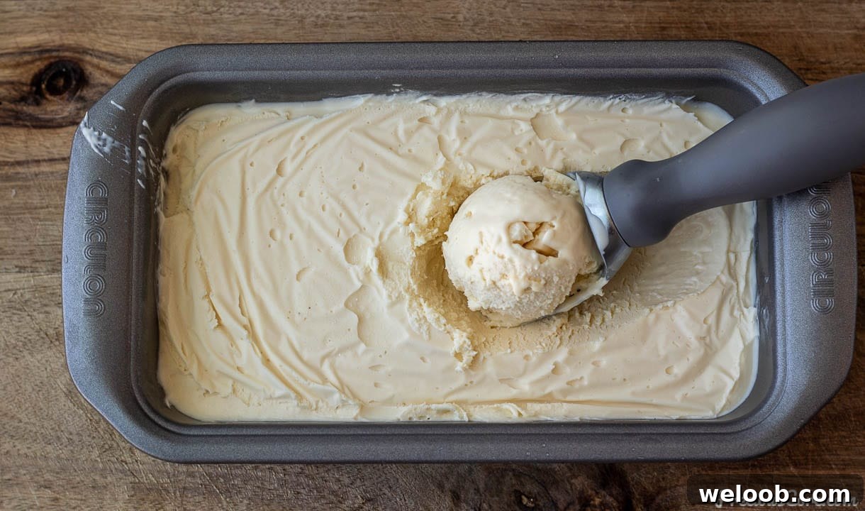 homemade vanilla ice cream in a loaf pan