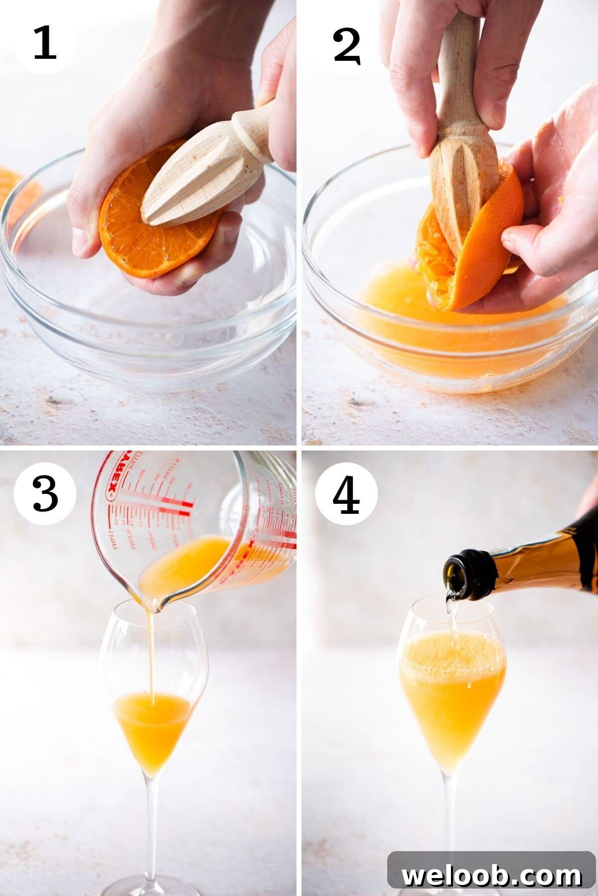 Step by step photos showing how to make a Puccini cocktail