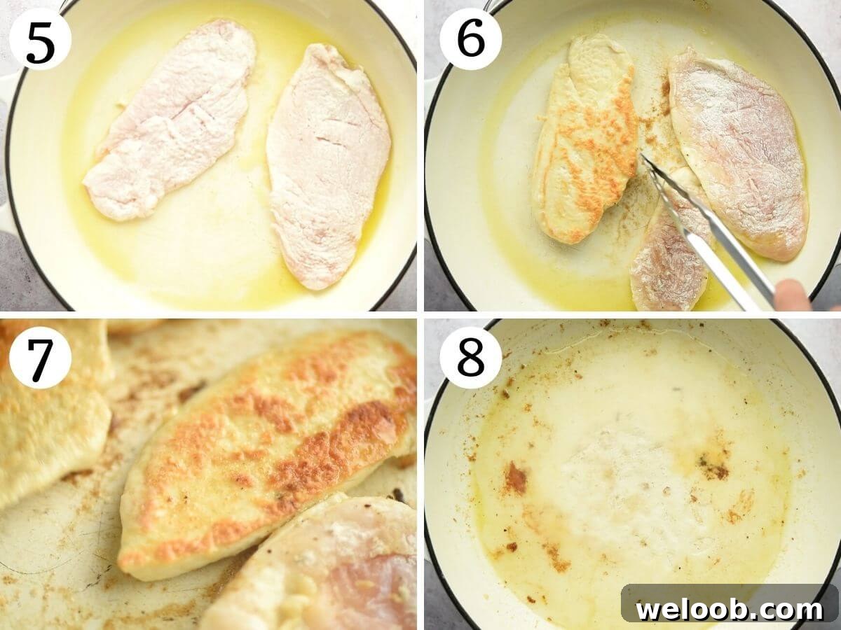 Smoked Scamorza Chicken Pizzaiola with Tomato and Herbs 5 Step by step photos showing how to fry chicken cutlets