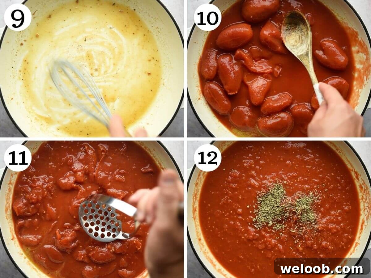 Smoked Scamorza Chicken Pizzaiola with Tomato and Herbs 6 Step by step photos showing how to make pizzaiola sauce