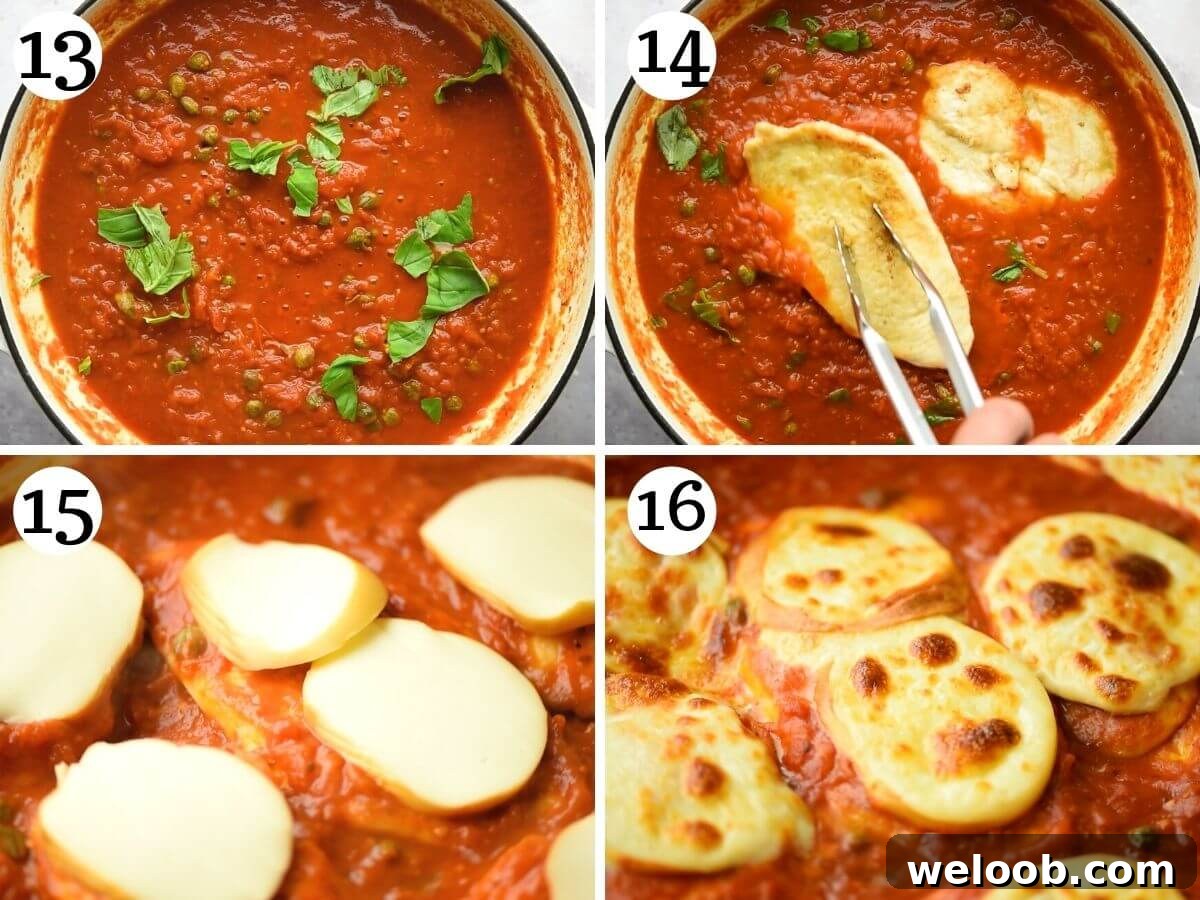 Smoked Scamorza Chicken Pizzaiola with Tomato and Herbs 7 Step by step photos showing the final steps of how to make chicken pizzaiola
