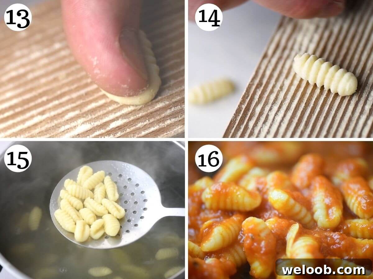 Step by step photos showing how to shape and cook gnocchetti sardi