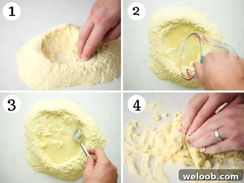 Step by step photos showing how to make semolina pasta
