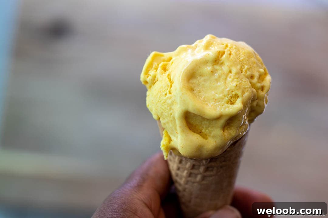 Hand holding cone of ice cream