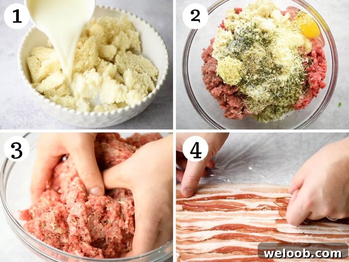 Step by step photo showing how to mike and Italian meatloaf mixture