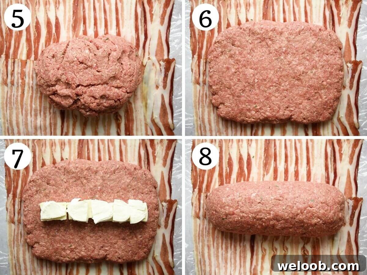 Step by step photos showing how to stuff Italian meatloaf