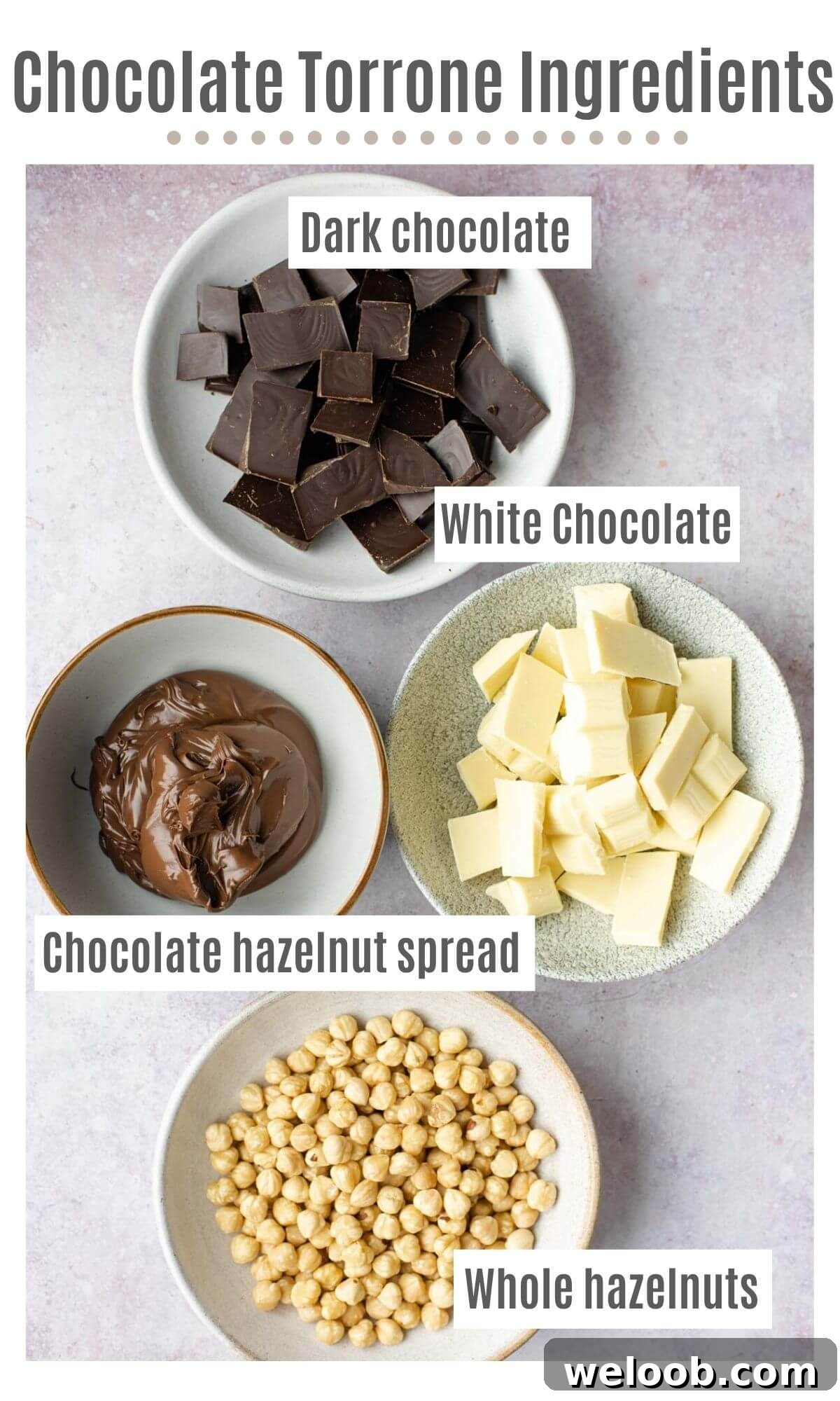 An overhead shot of all the ingredients you need to make a chocolate torrone