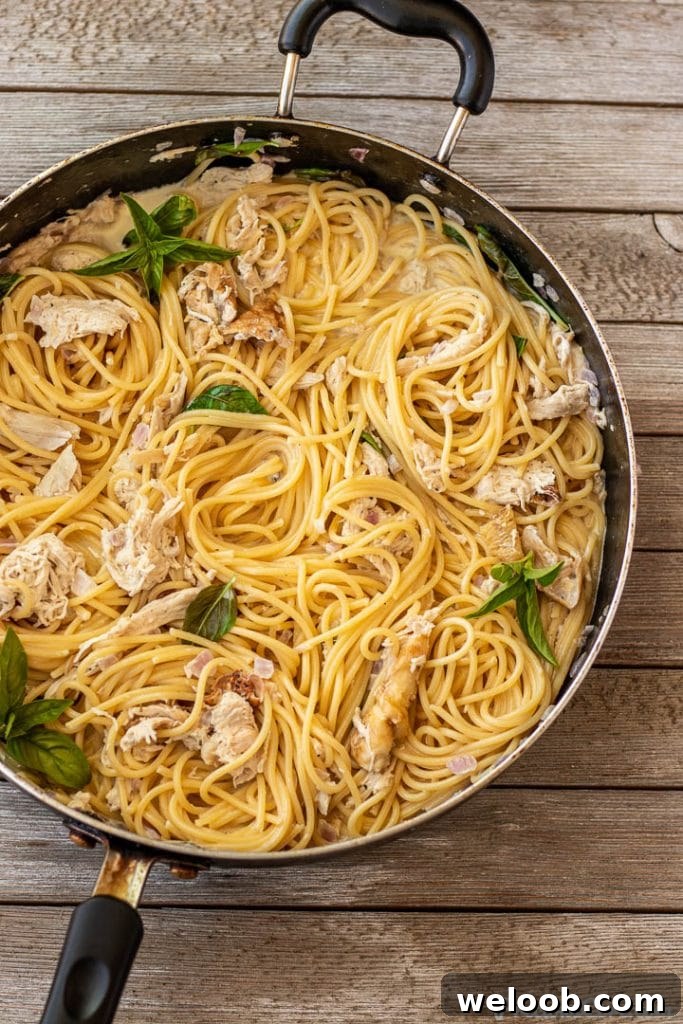 creamy spaghetti in a pan