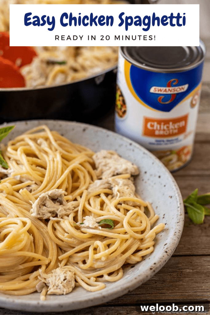 Chicken spaghetti in a bowl.