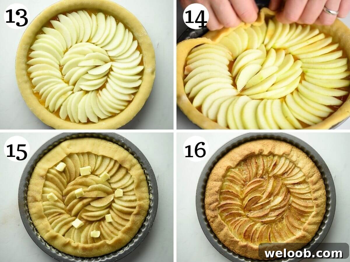 Step by step photos showing how to assemble and bake an apple crostata
