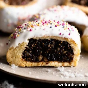 A close up cropped image of a Cuccidati cookie on a plate.