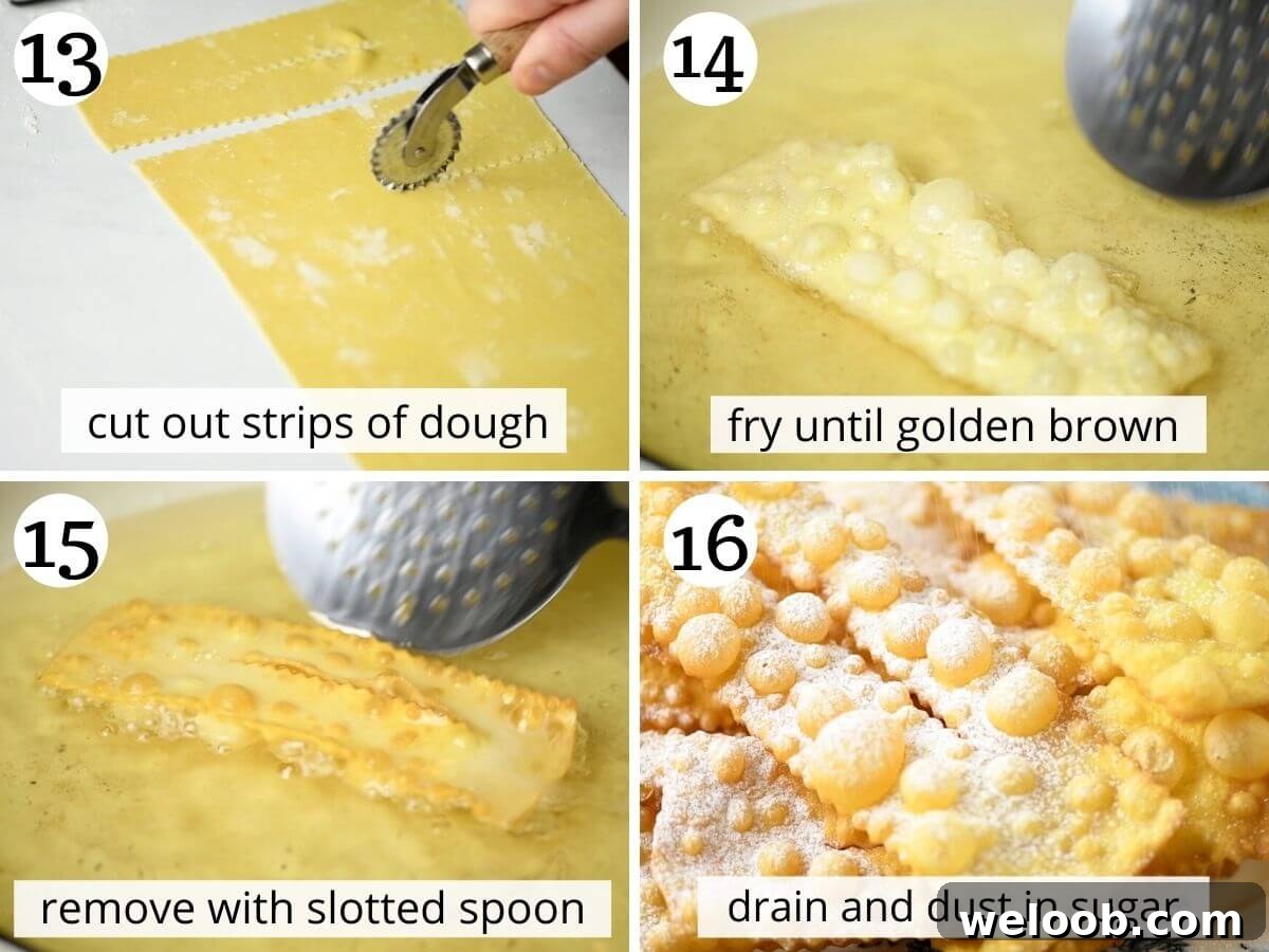 Step by step photos showing how to fry cenci