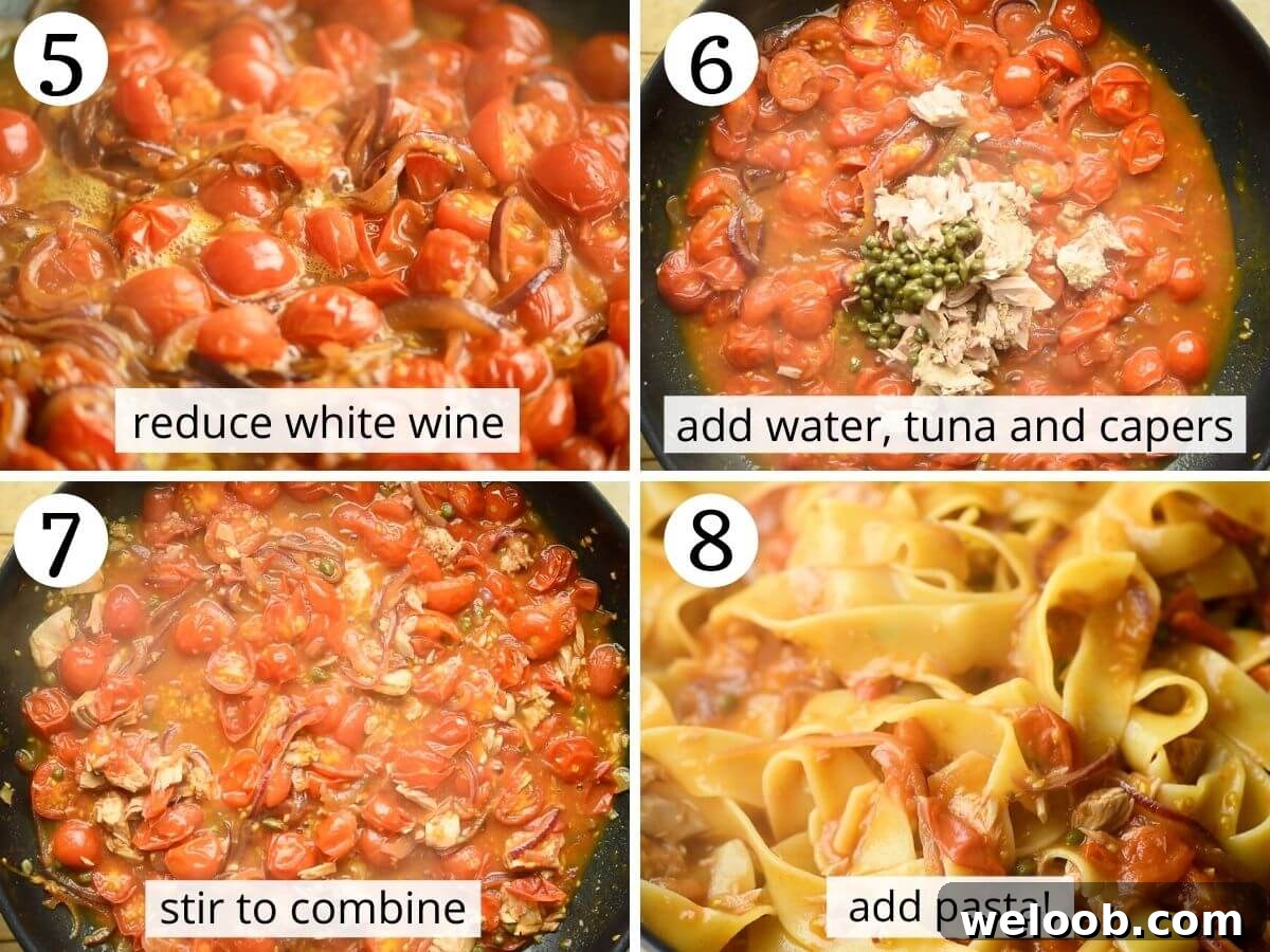 Step by step photos showing how to make a tuna pasta sauce