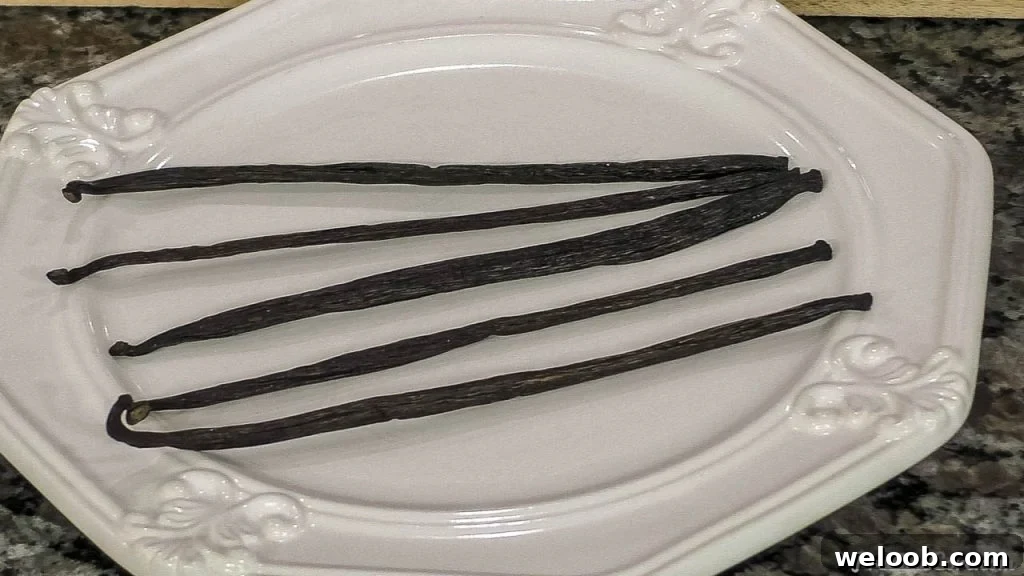 Tahitian vanilla beans on a plate
