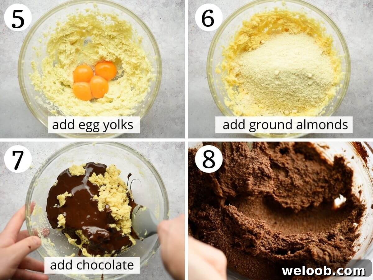 Step by step photos showing how to make Torta Caprese cake batter