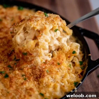 Square image of homemade mac and cheese.