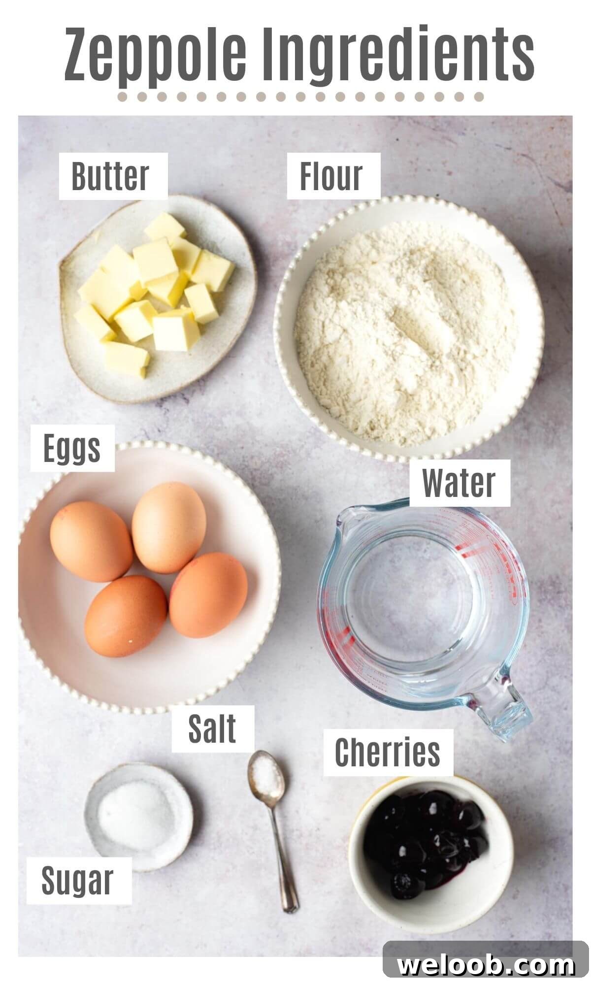 An overhead shot of all the ingredients you need to make Zeppole di San Giuseppe (Italian pastries).