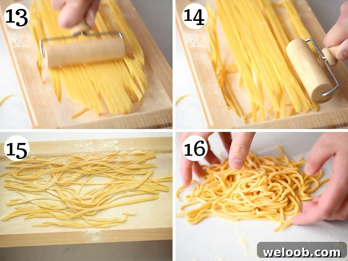 4 photos in a collage showing how to make tonnarelli