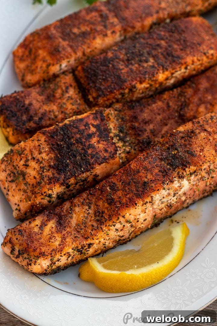 Close up shot of pan grilled salmon