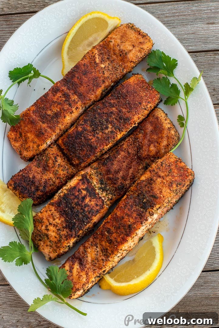 Pan Grilled Salmon fillets on platter