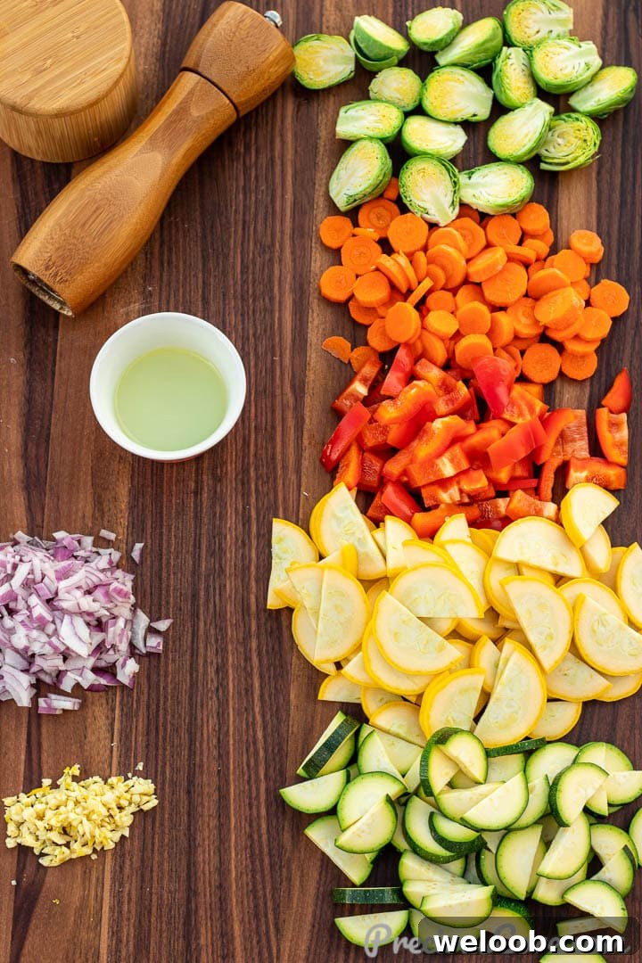 ingredients for sautéed vegetables on cutting board