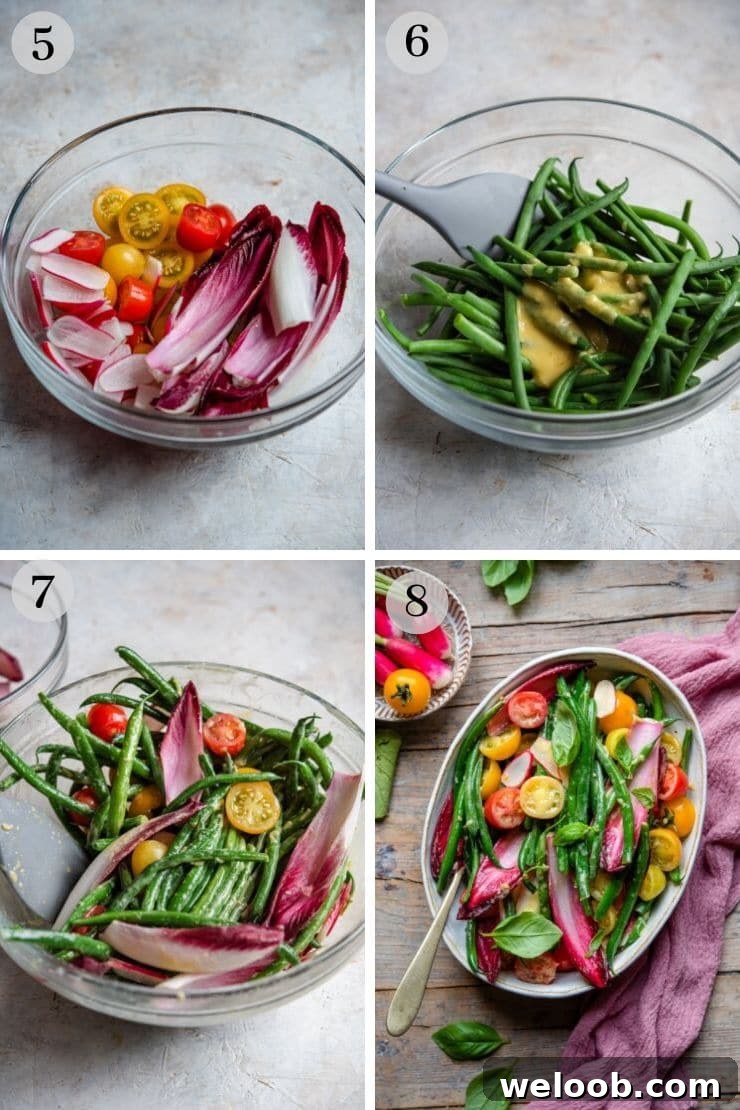 Step by step photos for making a green bean salad