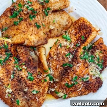 Lemon butter tilapia fillets on a plate