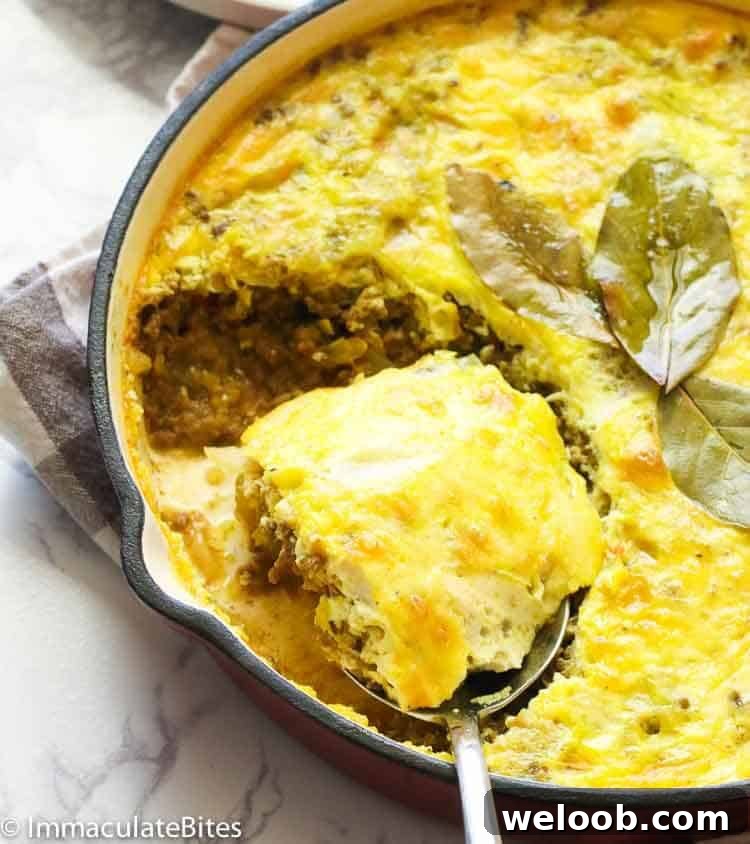 A  cast iron pot of South African Bobotie