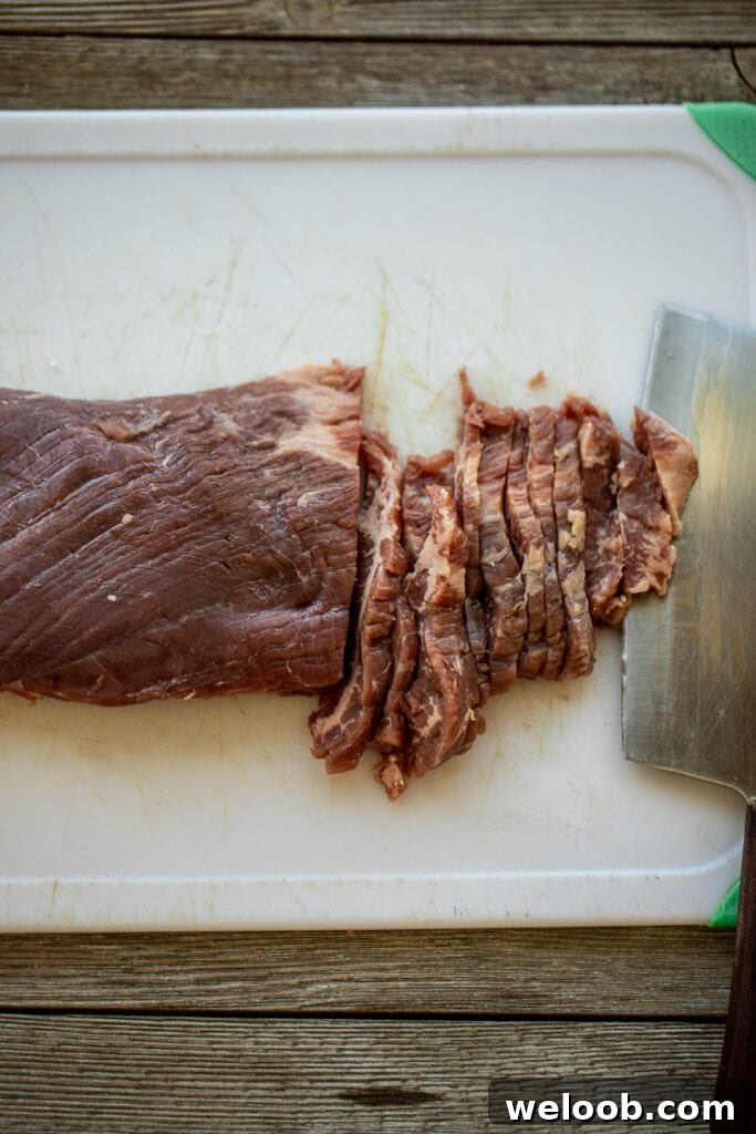 Beef on chopping board