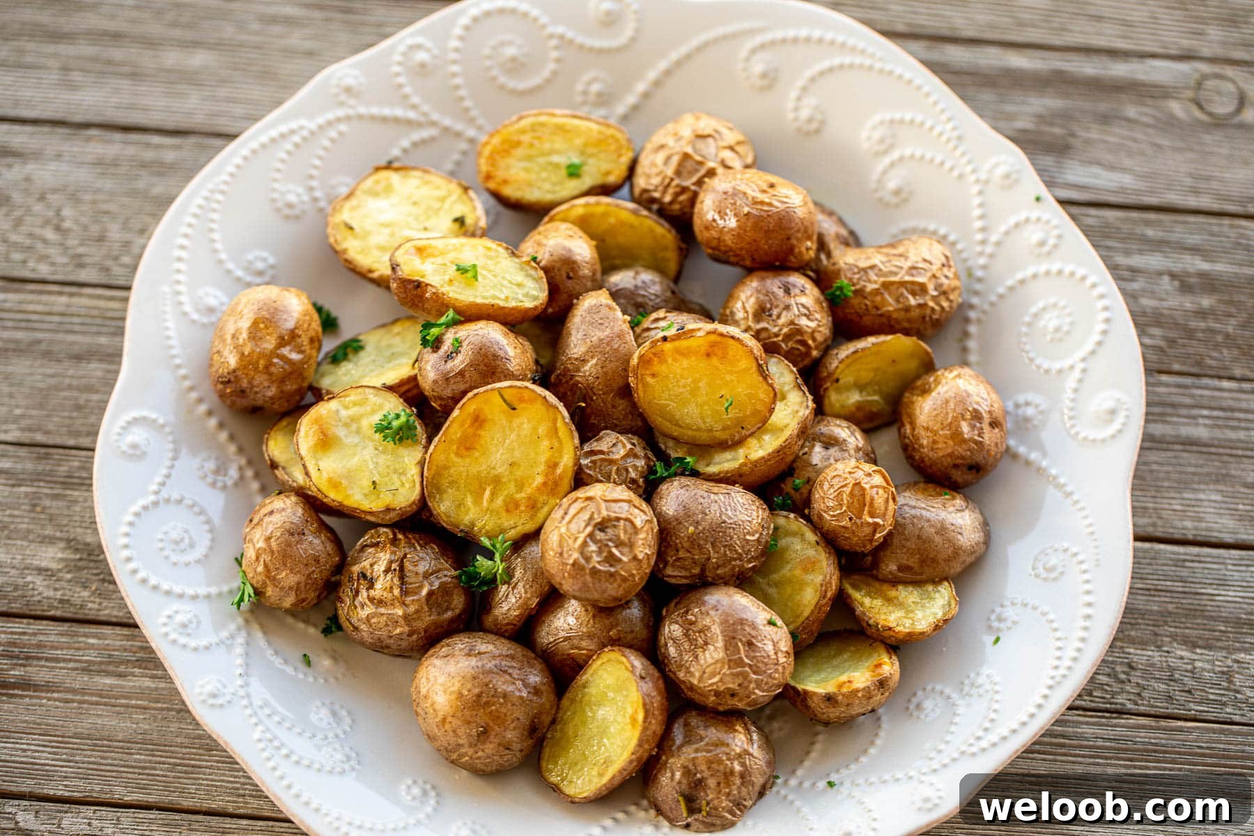 landscape picture of oven roasted baby potatoes