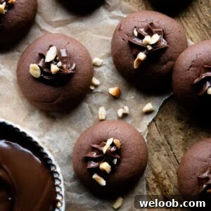 A cropped square image of Nutella cookies on a wooden surface.