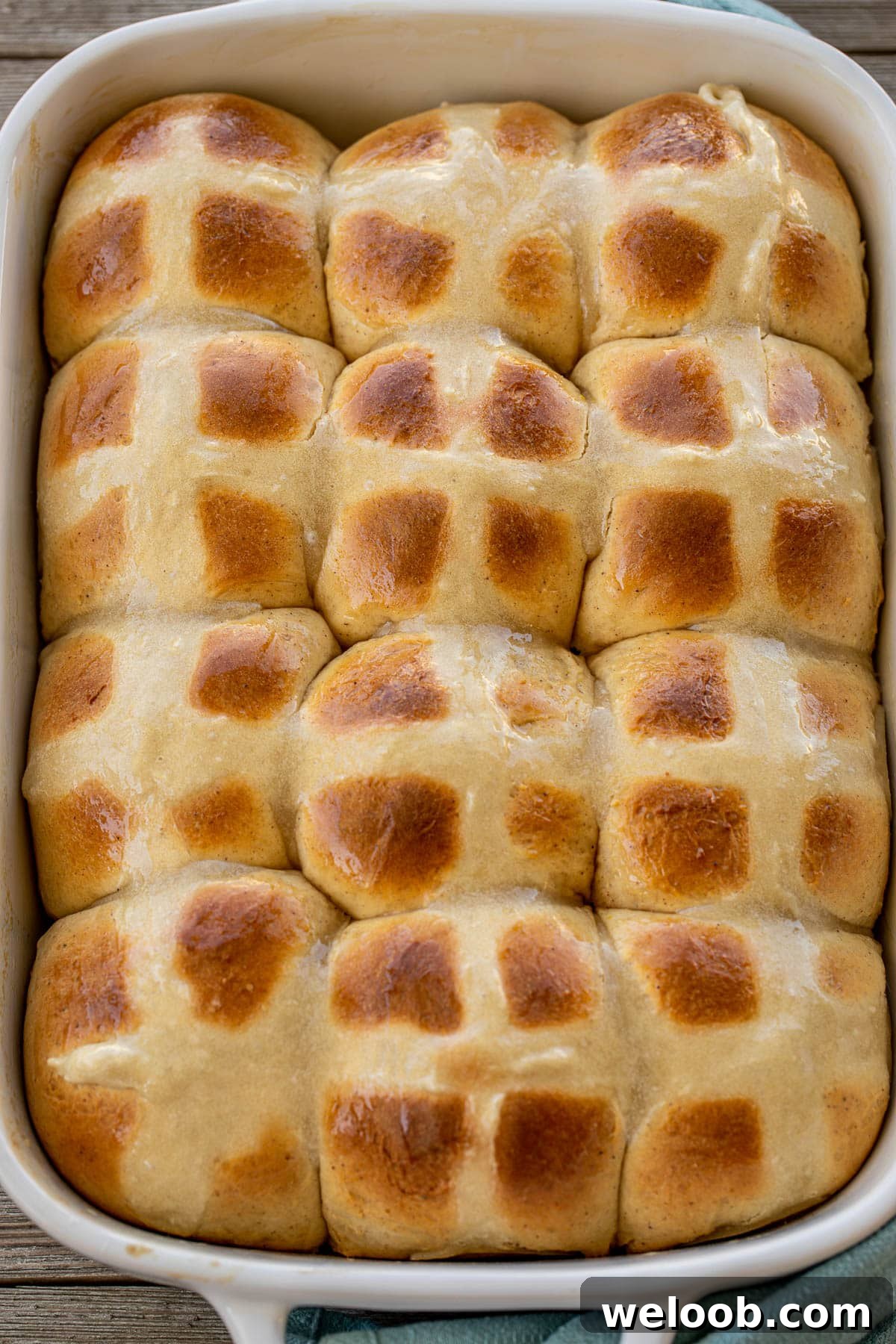 Big pan of Easter hot cross buns