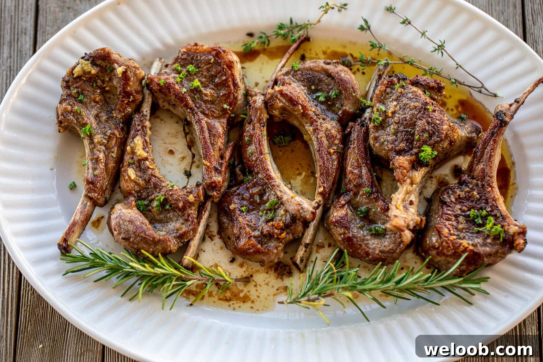 Pan Seared Lamb Chops Garnished with fresh parsley