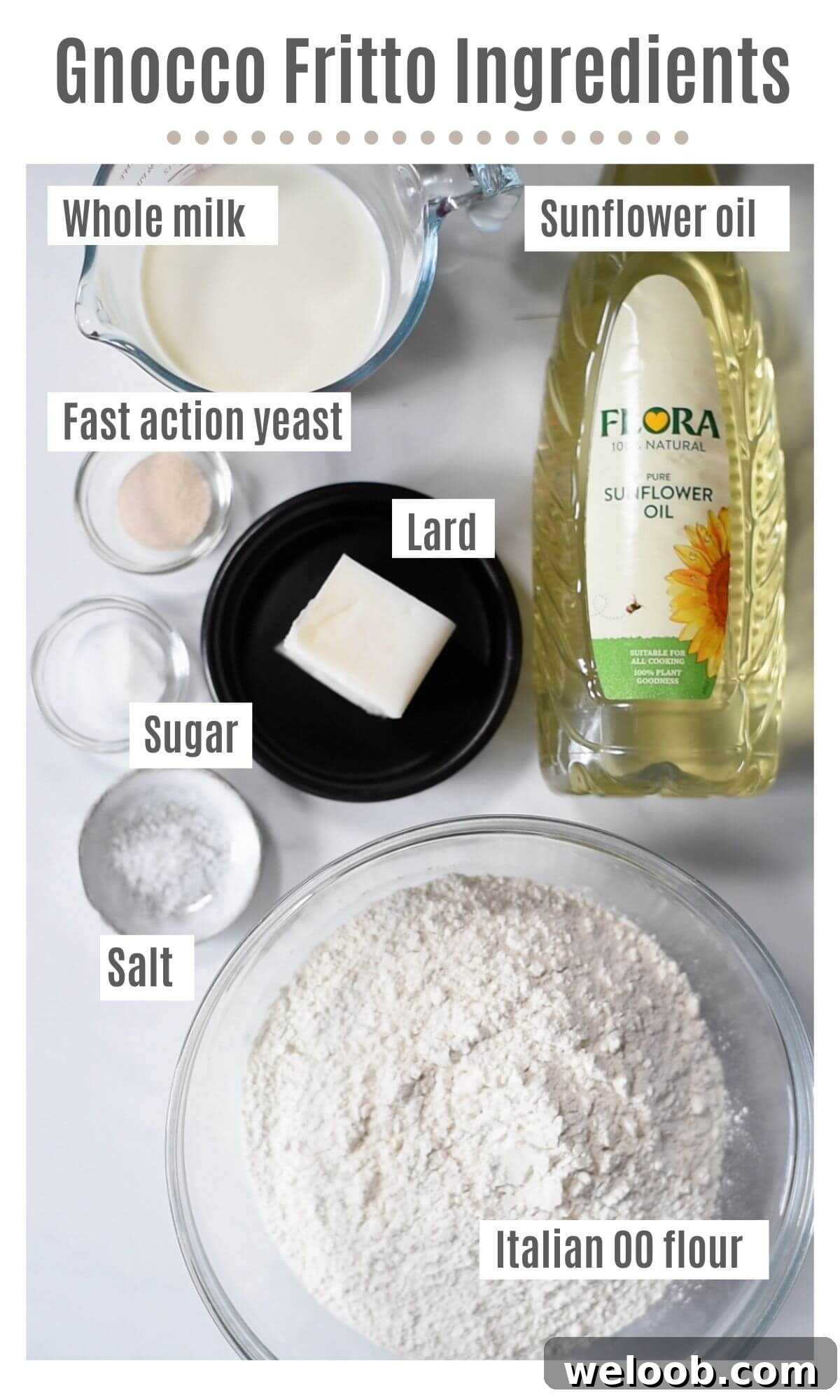 An overhead shot of all the ingredients needed to make Gnocco Fritto.