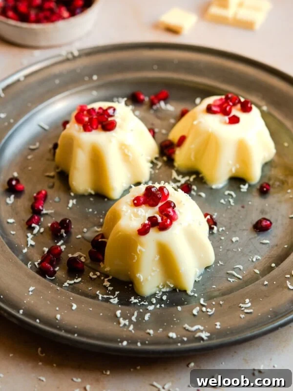 White chocolate panna cotta on a serving plate
