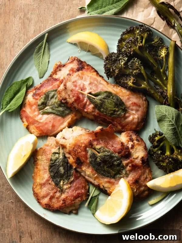 An overhead shot of veal saltimbocca