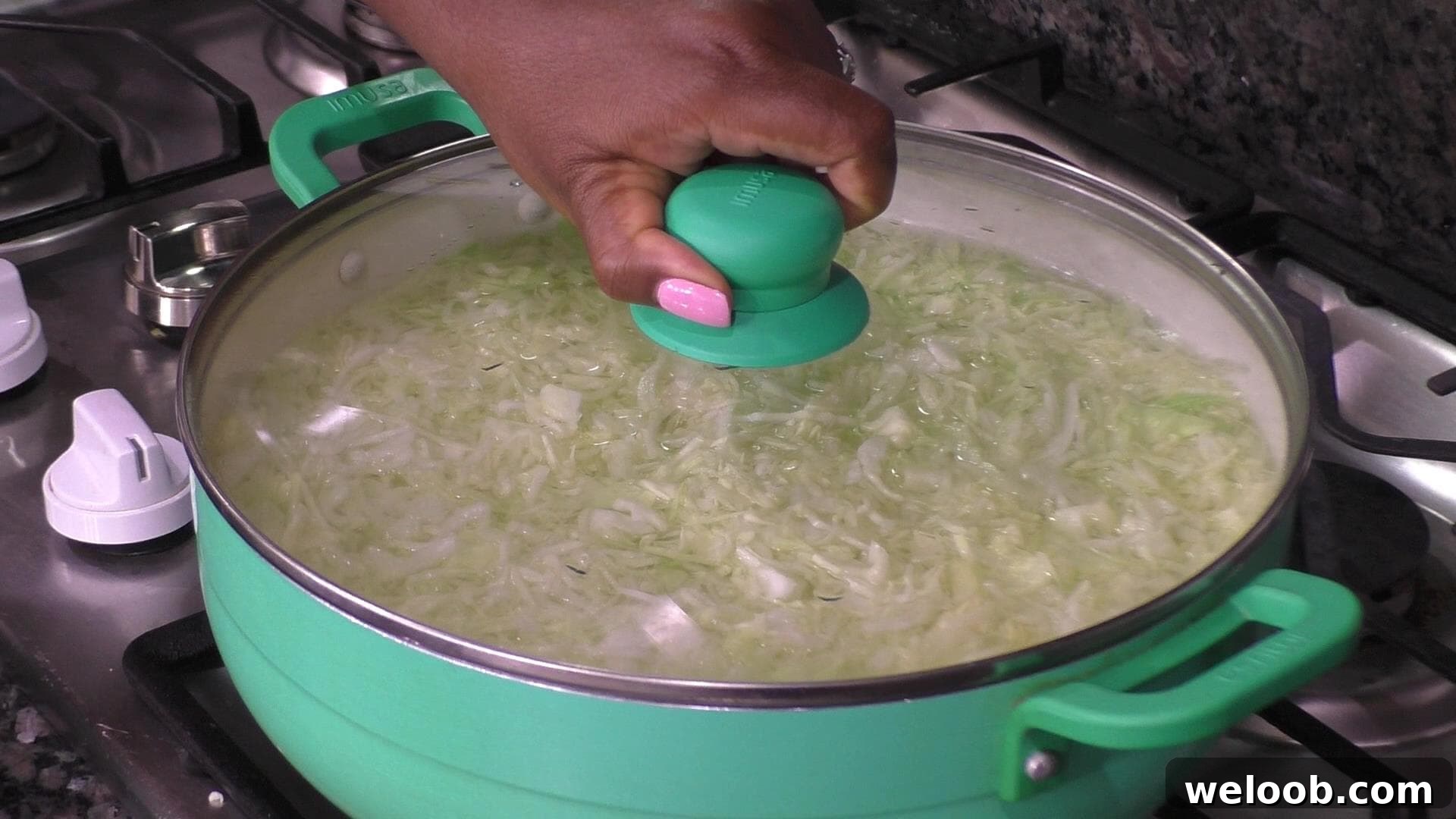 Shredded cabbage in a pot of water