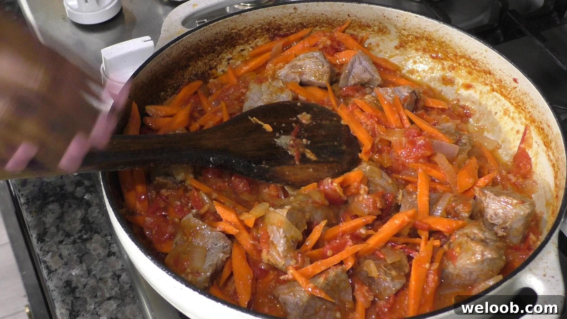 Pot with carrots and beef