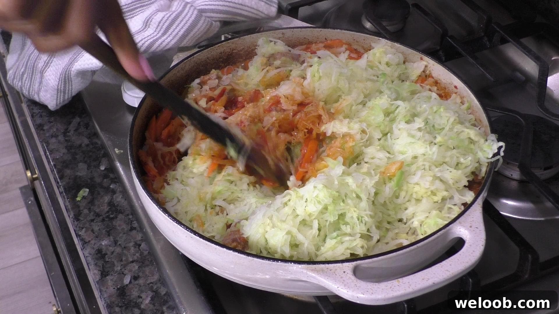 Prepped cabbage in pot