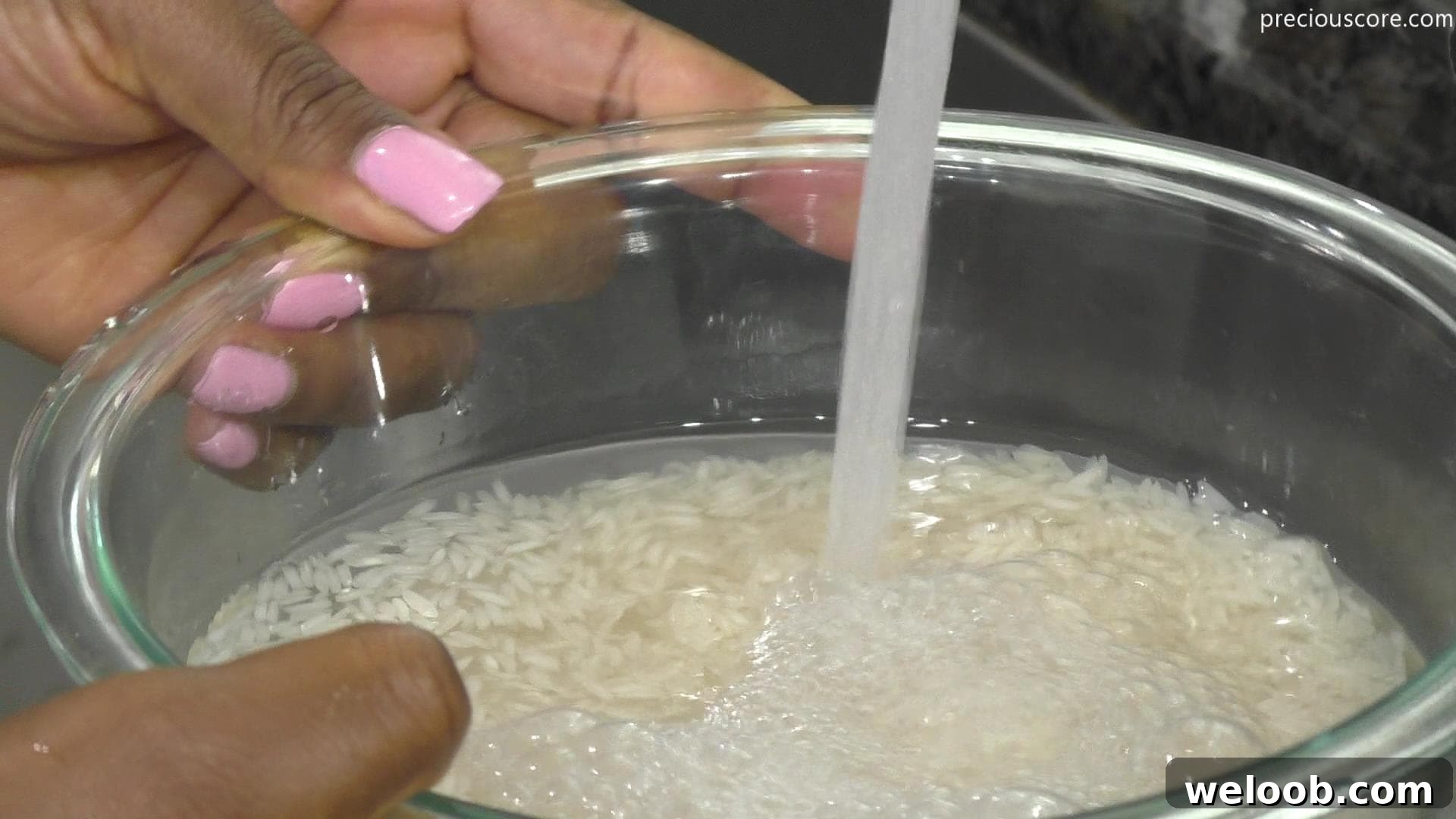 Water pouring into rice
