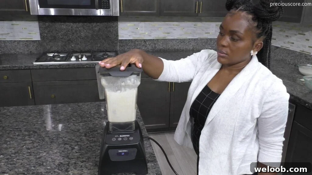 Blending rice pancake ingredients in a blender