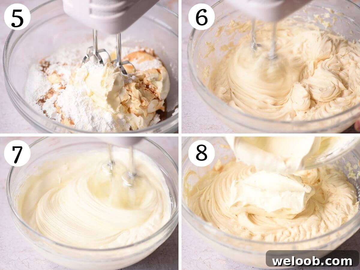 Four photos in a collage showing how to make a tiramisu cheesecake filling.