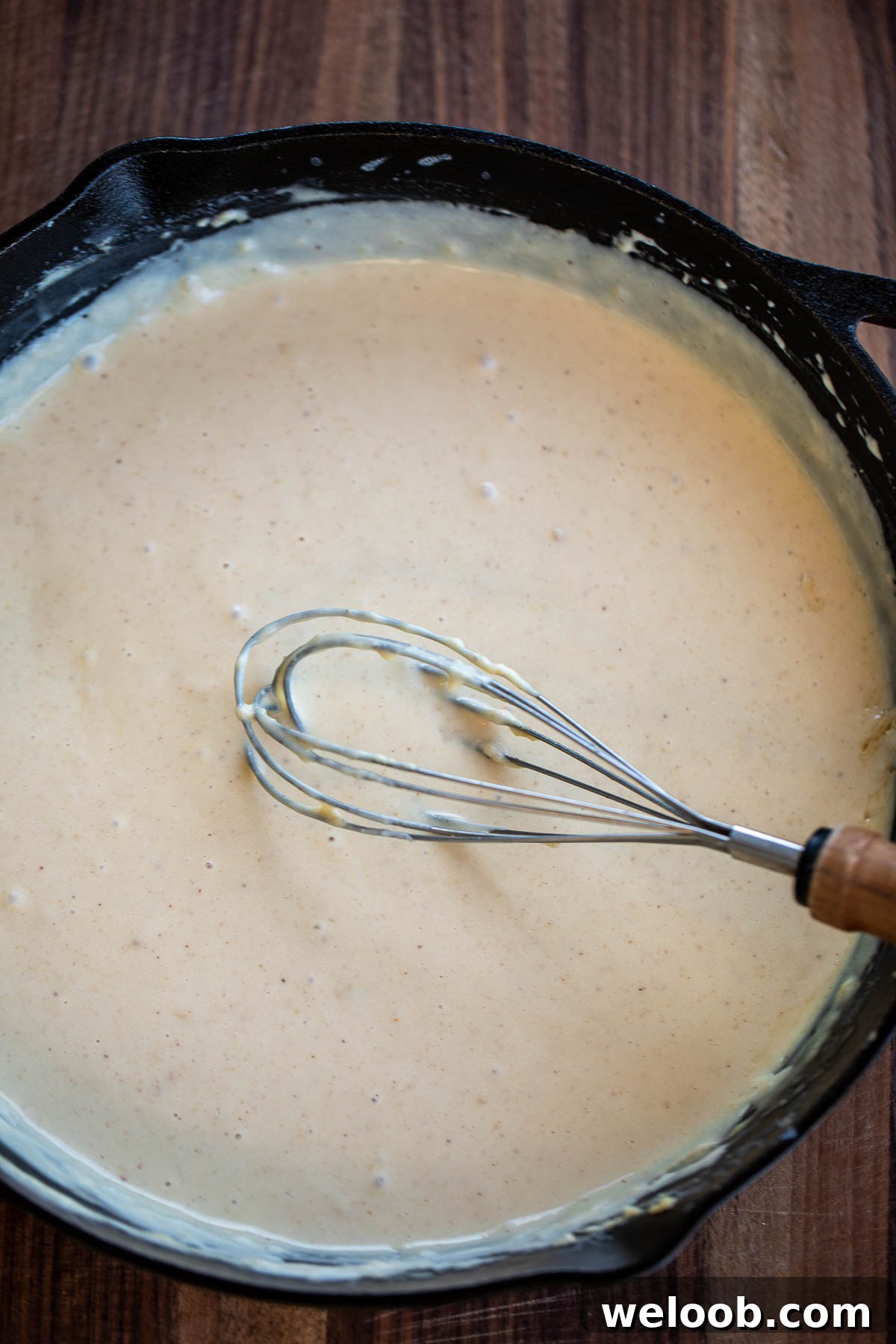 Skillet of cheese sauce