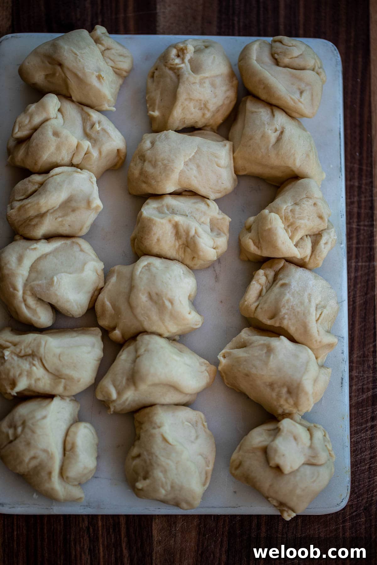 Dough divided into 18 equal pieces