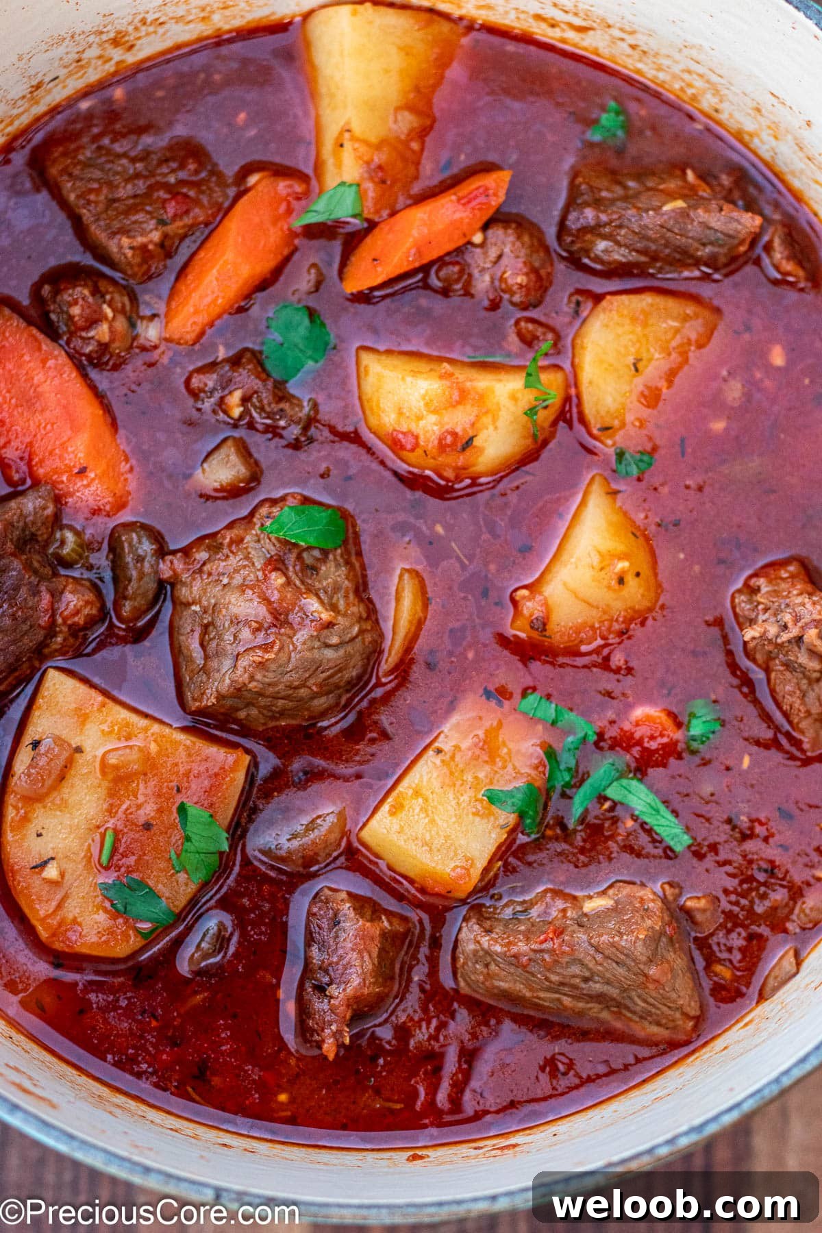 Completely cooked beef stew without wine.