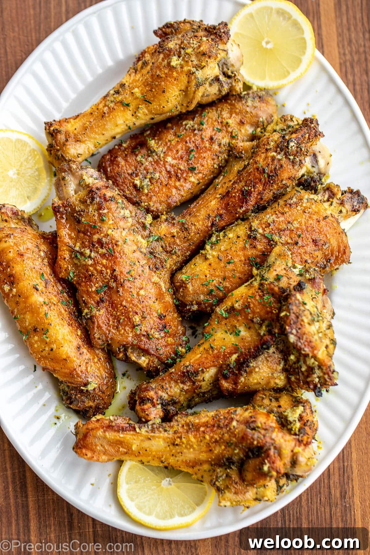 Lemon Pepper Turkey Wings on a platter.