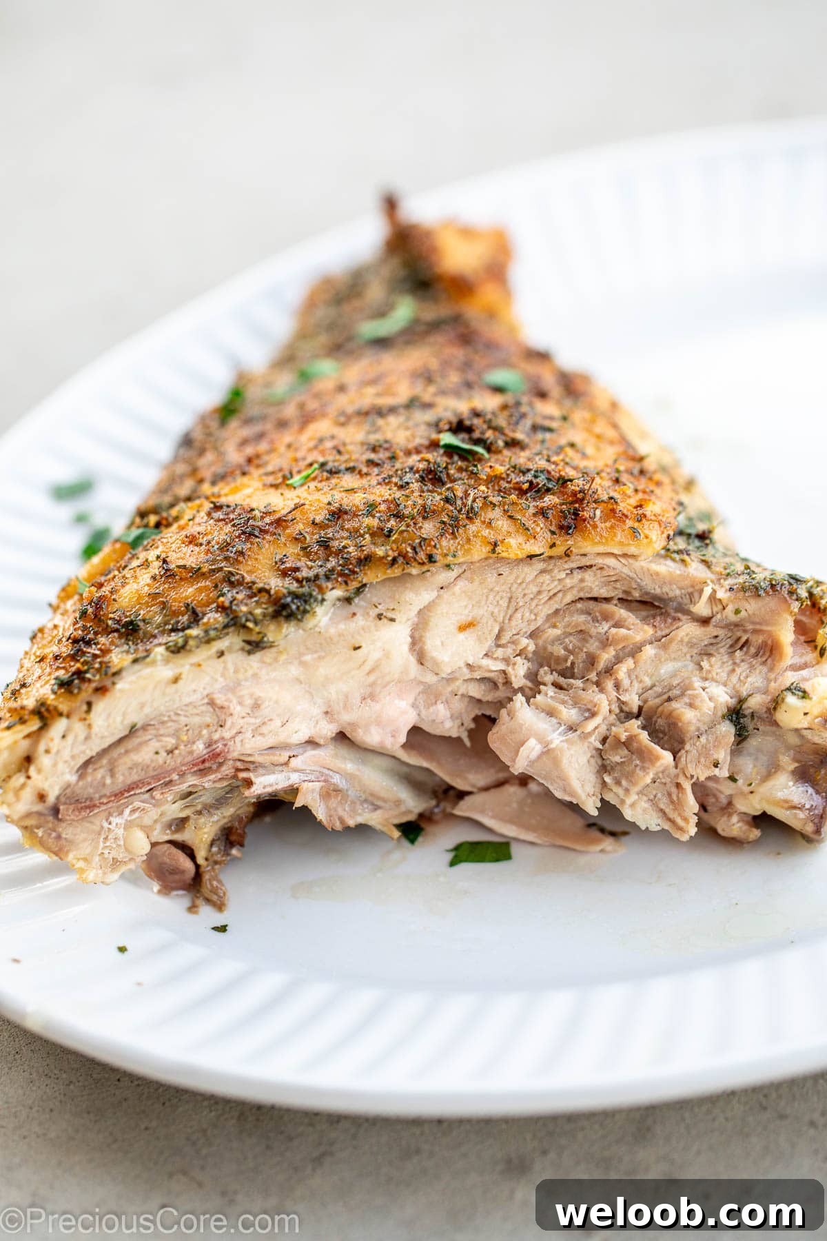 Cut turkey thigh showing inside