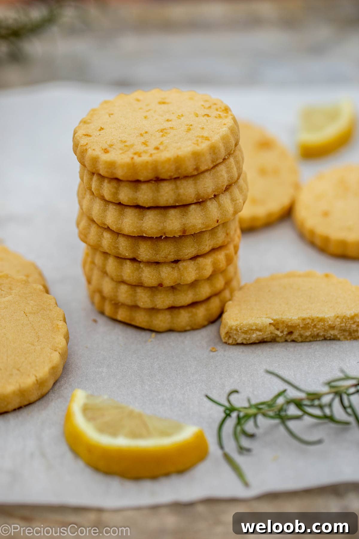 A stack of lemon shortbread cookies.