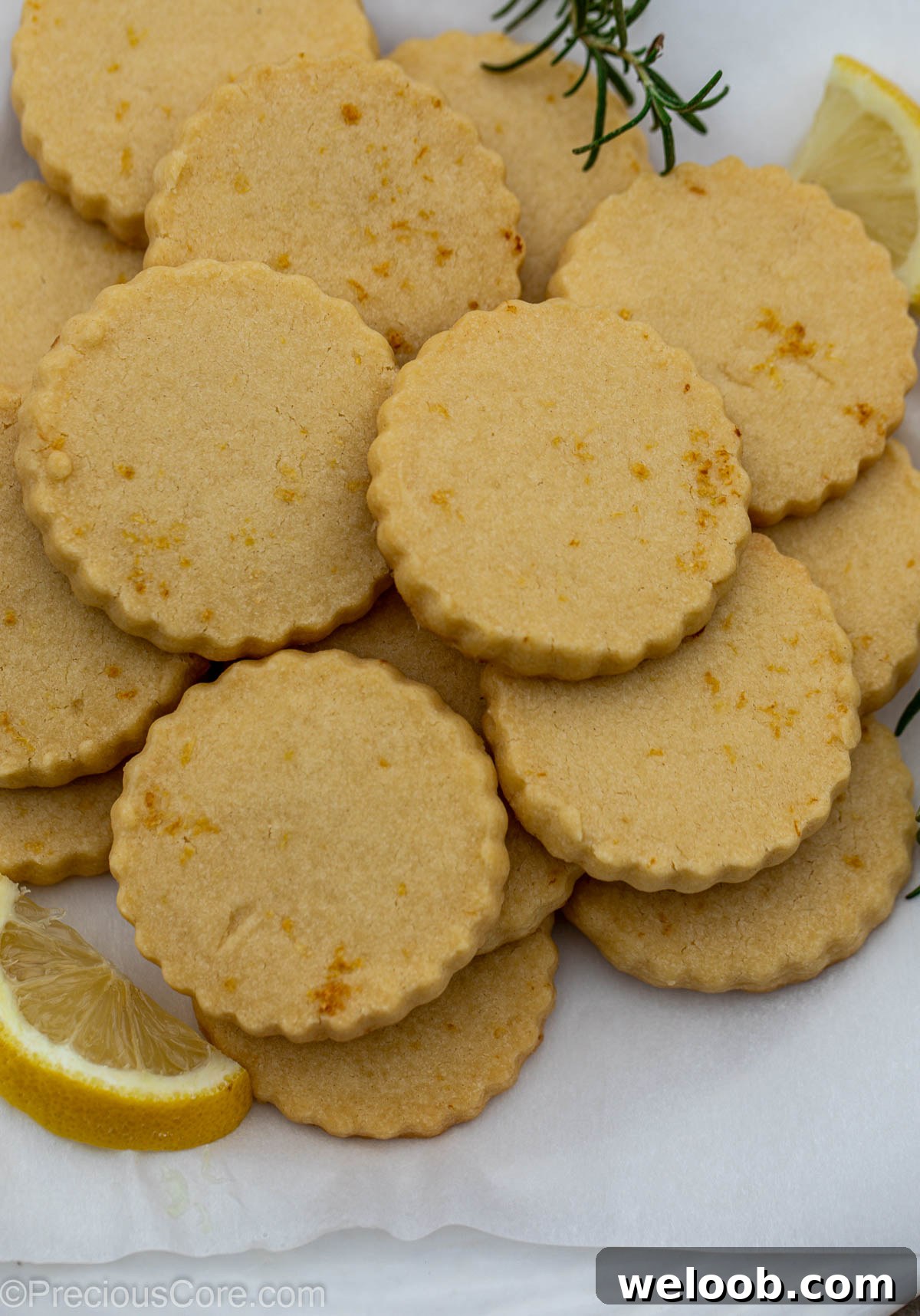 Lemon Shortbread Cookies on parchment paper.