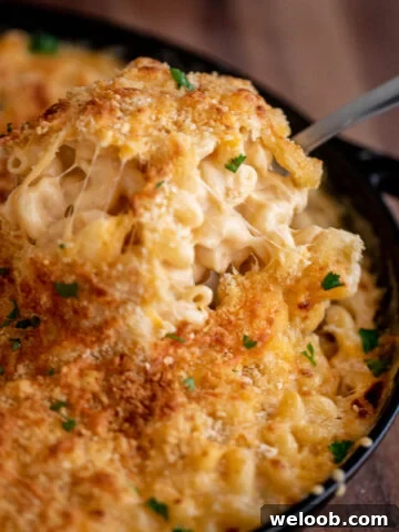 Square image of homemade mac and cheese.